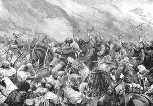 Az afgán háború, 1879: Wigram Battye őrnagy halála a futtehabadi csatában..., 1901. alkotó: Unbekannt