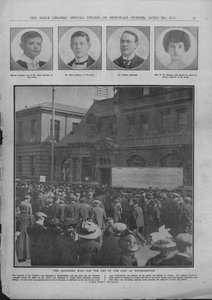 A gyötrelmes várakozás az elveszettek listájára Southamptonban, 1912. április 20. alkotó: Unbekannt