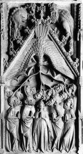 A Szűz életének oltárképe Részlet. Alacsony dombormű, Jaume Cascalls (? -1378) 14. századi Corneilla de Conflent Boldogasszony-templom (Kelet-Pireneusok) alkotó: Unbekannt