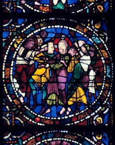 Júdás Csók Krisztus letartóztatása, ólomüveg, Chartres-i katedrális, 1194-1260 alkotó: Unbekannt