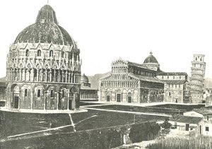 Keresztelőkápolna, katedrális és ferde torony, Pisa, Olaszország, 1895. alkotó: Unbekannt