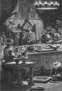 A laoni püspök hűséget esküdt Károlynak, Lotaringia hercegének, 1909. 10. század alkotó: Unbekannt