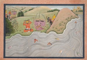 A démon Marichi megpróbálja eltántorítani Ravanát... egy szétszórt Ramayana sorozattól, kb. 1780. alkotó: Unbekannt