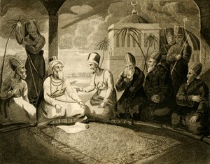 Az Algír Dey tanácskozást folytatott tanácsával az angol flotta érkezéséről, 1816. alkotó: Unbekannt