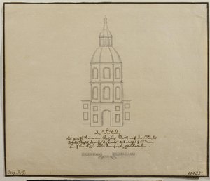 Az udvari istálló központi részének homlokzata a szentpétervári Moika rakparton, 1740-es évek alkotó: Unbekannt