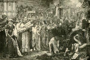 A firenzeiek lemondanak a hiúságokról Savonarola parancsára, 1890. alkotó: Unbekannt