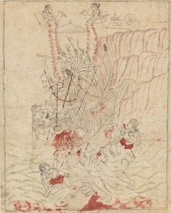 Durga istennő megöli a bivalydémont, Mahisha Mahishasur Mardini, Ka. 1760. alkotó: Unbekannt