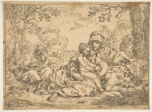 A Szent Család Keresztelő Szent Jánossal, Cantarini utáni példány, kb. 1639-1648 vagy utána. alkotó: Unbekannt