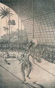 A Mangbattu király, Munsa táncol feleségei és harcosai előtt, 1870, 1903 alkotó: Unbekannt
