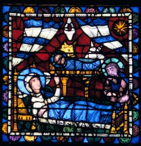 Születés, ólomüveg, Chartres-i katedrális, Franciaország, 1194-1260 alkotó: Unbekannt