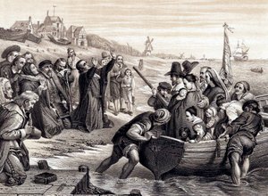 A zarándok atyák elhagyják Delft Havent amerikai útjukon, 1620. július 1878. alkotó: Unbekannt