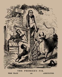 A miniszterelnök javítása. Szabadkereskedelmi és mezőgazdasági hámozás a szabadkereskedelem és a védelem között, 1845. április. alkotó: Unbekannt