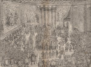 A hercegi étkezés Die Fürstliche Mahlzeit, a Wolfga esküvőjét bemutató sorozatból..., 1614. alkotó: Unbekannt