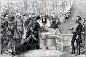 A walesi hercegnő vízre bocsátja az új vaskalapácsos Alexandra hajót, 1875 alkotó: Unbekannt