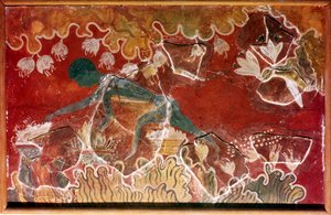 A sáfránygyűjtő freskó a minószi királyi palotából, Knossos, Kréta. Kr.e. 15. század alkotó: Unbekannt