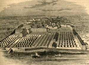 A templom 1671-ben. Régi madártávlatból a belső templomban, 1897. alkotó: Unbekannt