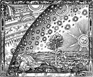 Az égbolt széle Flammarion-metszet Latmosphère-ből. Météorologie populaire, Camill alkotó: Unbekannt