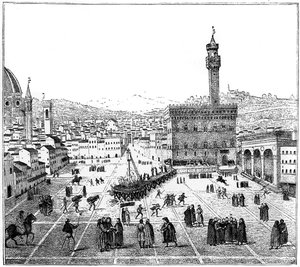 Girolamo Savonarola kivégzése a Piazza Della Signorián, Firenzében, 1882 alkotó: Unbekannt