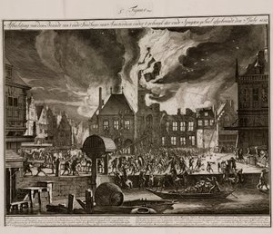 Tűz Amszterdam régi városházán, Hollandiában, 1652. július 7-én alkotó: Unbekannt