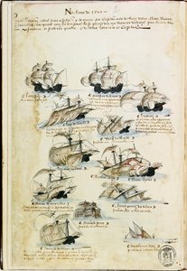 Pedro Álvares Cabral flottája 1500-ban. Livro das Armadasból, 1568 körül. alkotó: Unbekannt