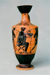 A bűvész Circe egy kerámiavázán, fekete figurákkal ábrázolva. Az ókori Görögország Kr.e. 5-4. alkotó: Unbekannt