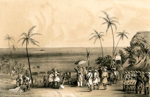 Calicut kereskedőit Tippoo Saib 1847-es parancsára lefoglalták és egy kopár sziklához láncolták alkotó: Unbekannt