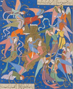 A próféta éjszakai utazása. A Nizami Khamsa egyik kéziratából, kb. 1620. alkotó: Unbekannt