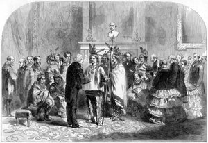 Az Egyesült Államok elnöke kézfogásra készteti az ellenséges törzseket, 1858 alkotó: Unbekannt