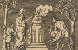 Egy kos feláldozása, amelyet jobbról egy meztelen férfi, balról csuklyás pap tartott egy..., kb. 1515-1600. alkotó: Unbekannt
