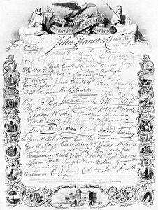 Az Amerikai Függetlenségi Nyilatkozat aláírásai, c1776, c1920 alkotó: Unbekannt