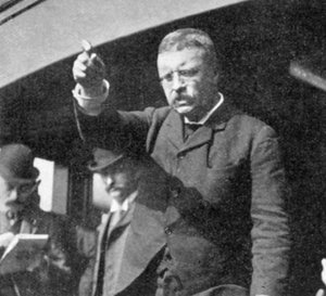 Theodore Roosevelt beszédet mond egy találkozón New York államban, 1901 alkotó: Unbekannt