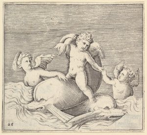 Három Ámor és két delfin, megjelent kb. 1599-1622. alkotó: Unbekannt