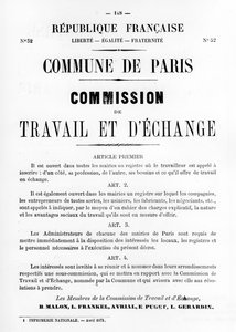 Travail et DEchange, a Párizsi Kommün francia politikai plakátjaiból, 1871. május alkotó: Unbekannt
