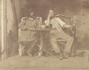 Két férfi ül egy asztalnál, 1850-es évek. alkotó: Unbekannt