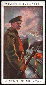 Egyesült Királyság: Az Imperial Tobacco Company által 1917-ben kiadott huszonnégy cigarettakártyából álló sorozat egyike a katonai és polgári erők háborús erőfeszítései előtt tisztelegve. alkotó: Unbekannt