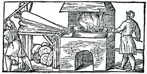 Fújtató használata kemencében a huzat növelésére, 1540 alkotó: Unbekannt