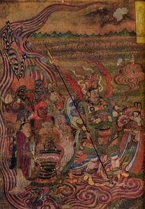 Vaishravana utazik át a hullámokon, az Ezer Buddha barlangjaiból, c900 alkotó: Unbekannt