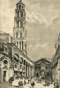 Kilátás Spalatróban, a Campanile és a Diocletianus-palota perisztíliája látható, 1890. alkotó: Unbekannt