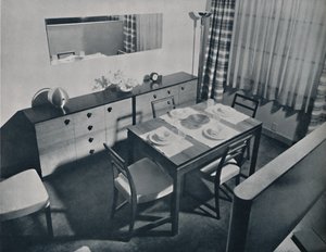 Kilátás a nappali-étkezőben, amelyet Gilbert Rohde tervezett, 1936 alkotó: Unbekannt