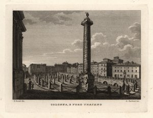 Kilátás a Traianus-oszlopra és a Traianus-fórumra, a Colonna e Foro Trajano-ra alkotó: Unbekannt