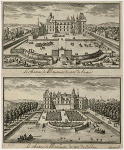 Kilátás a Château de Maintenonra a bejáratból és a kertből, 17. század. alkotó: Unbekannt