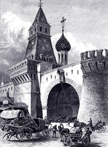 Kilátás a Nikolszkaja-toronyra és a fegyverraktárra Moszkvában, 1860 körül alkotó: Unbekannt