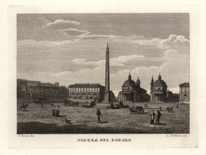 Kilátás a Piazza del Popolo-ra, Róma, ősi obeliszk az egyiptomi Heliopolisból alkotó: Unbekannt