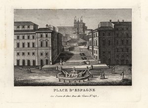 Kilátás a Piazza di Spagna-ra, a Fontana della Barcaccia-ra, a hajó szökőkútjára és a Scalinata di Trinita dei Monti-ra, a Spanyol lépcsőre, Róma alkotó: Unbekannt