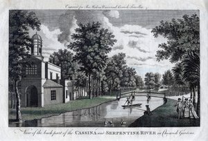 Kilátás a Cassina és a Serpentine folyó hátsó részére a Chiswick Gardensben, Londonban alkotó: Unbekannt