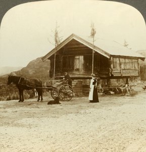 Utasokra várva az úton Bolkesjo közelében, Norvégiában, c1905. alkotó: Unbekannt