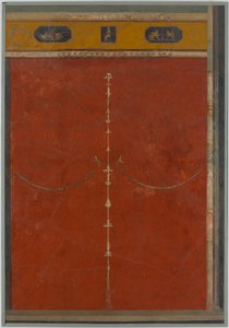 Falfestmény vörös alapon: kandeláber frízzel, a császári villából..., Kr. e. 1. század. alkotó: Unbekannt