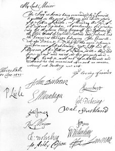 Az Államtanács parancsa a londoni főpolgármesterhez, amely azt kívánja, hogy ő és az Aldermen vegyen részt Oliver Cromwellnek az Anglia, Skócia, Írország és a Dominions lord protektorává nyilvánításán december 19-én. alkotó: Unbekannt
