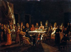 Esküvő egy kereskedőházban, 19. század első negyede. alkotó: Unbekannt