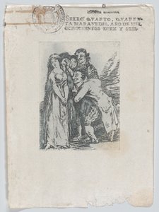 Micsoda áldozat”, egy fiatal nő, akit egy csapat férfi vesz körül, amelybe beletartozik a fi..., 1816 után. alkotó: Unbekannt